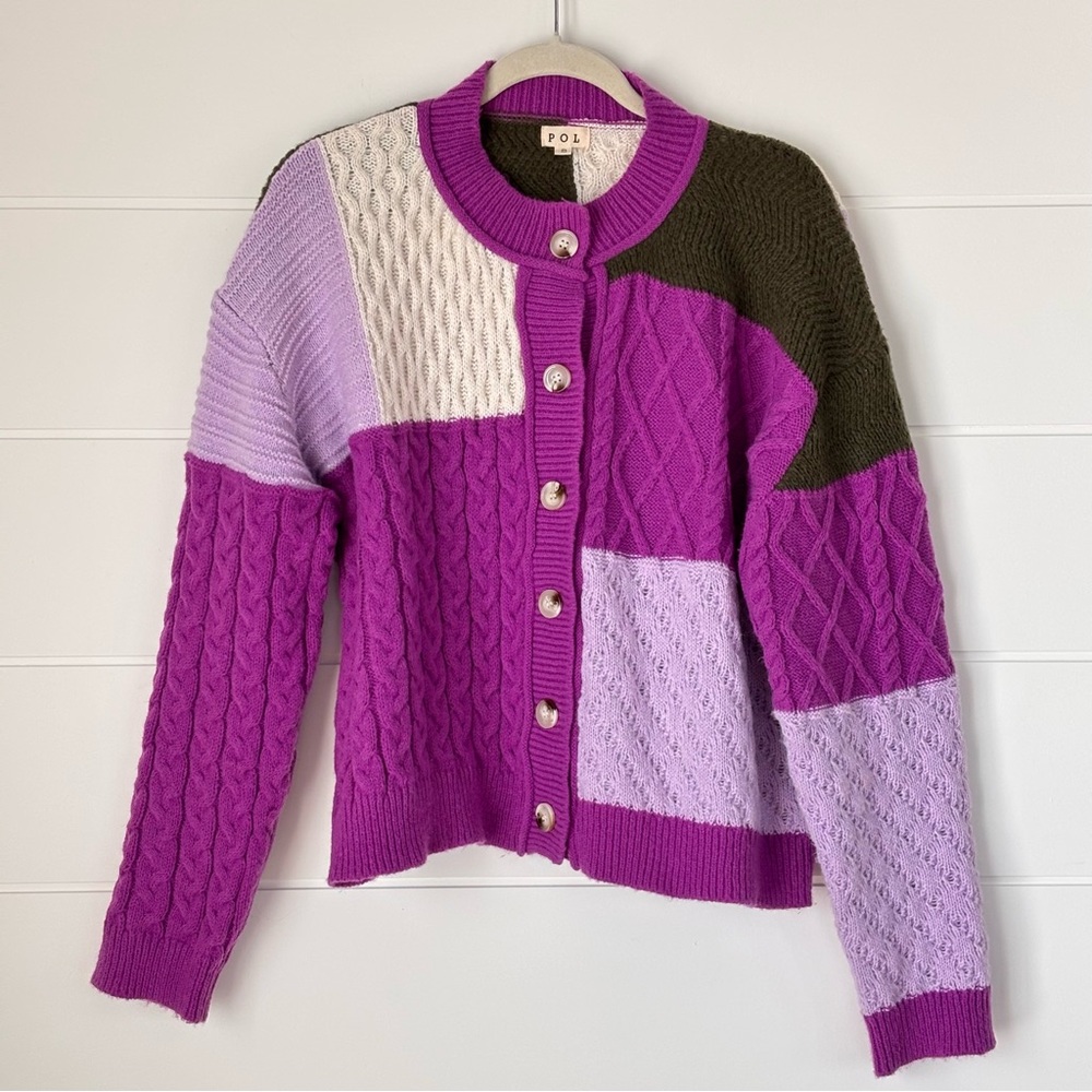 POL Women's Multicolor Purple Patchwork Crochet C… - image 2